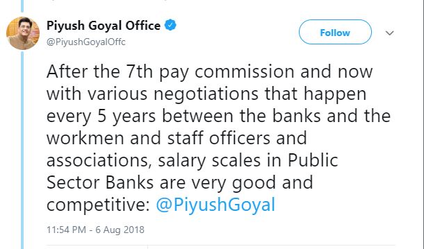 Piyush goyal on bank wage revision